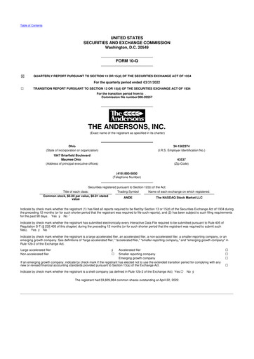 Thumbnail The Andersons, Inc. 10-Q Quarterly Report FY2022 