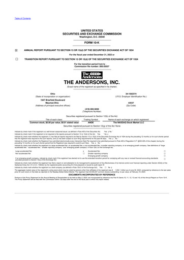 Miniature The Andersons, Inc. 10-K Rapport annuel 2022