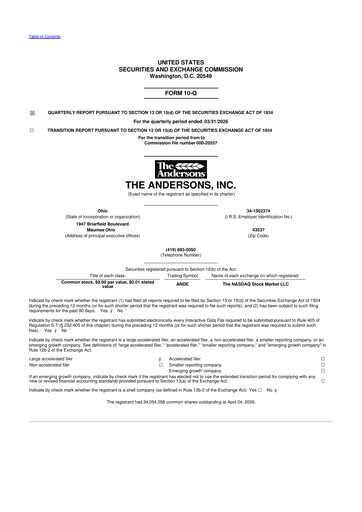 Thumbnail The Andersons, Inc. 10-Q Quarterly Report FY2026 