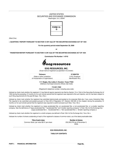 Miniature EOG Resources 10-Q Rapport trimestriel  