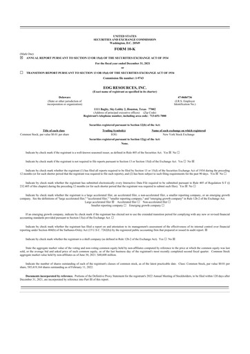 Thumbnail EOG Resources 10-K Annual Report 2021