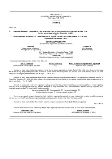 Miniature EOG Resources 10-Q Rapport trimestriel 2022 