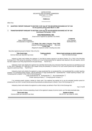 Miniature EOG Resources 10-Q Rapport trimestriel 2025 