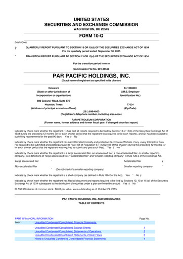 Miniature Par Pacific Holdings 10-Q Rapport trimestriel 2015 
