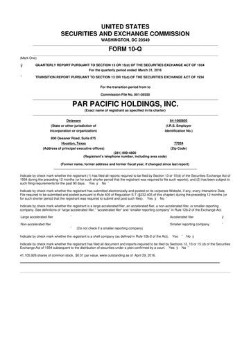 Miniature Par Pacific Holdings 10-Q Rapport trimestriel 2016 