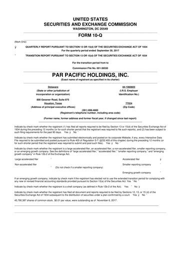 Miniature Par Pacific Holdings 10-Q Rapport trimestriel 2017 