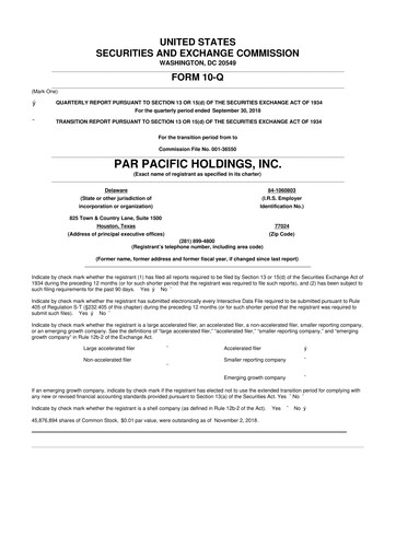 Miniature Par Pacific Holdings 10-Q Rapport trimestriel 2018 