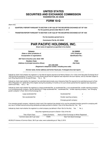 Miniature Par Pacific Holdings 10-Q Rapport trimestriel 2019 