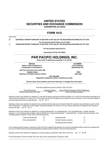 Miniature Par Pacific Holdings 10-Q Rapport trimestriel 2023 