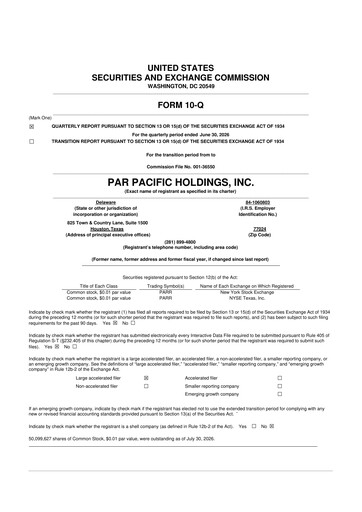 Thumbnail Par Pacific Holdings 10-Q Quarterly Report FY2026 