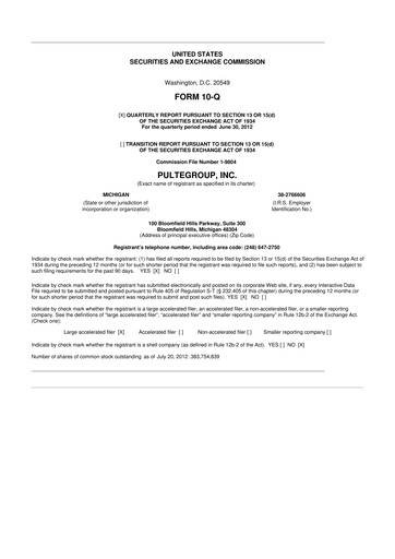 Vorschaubild PulteGroup 10-Q Quartalsbericht 2012 