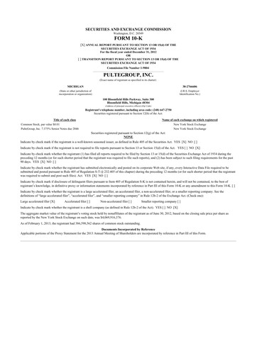 Thumbnail PulteGroup 10-K Annual Report 2012