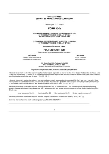 Vorschaubild PulteGroup 10-Q Quartalsbericht 2013 