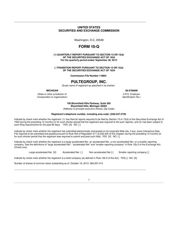 Vorschaubild PulteGroup 10-Q Quartalsbericht 2013 