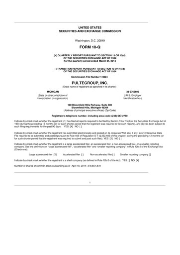 Vorschaubild PulteGroup 10-Q Quartalsbericht 2014 