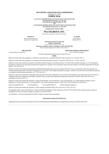 Thumbnail PulteGroup 10-K Annual Report 2015