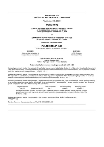 Vorschaubild PulteGroup 10-Q Quartalsbericht 2018 