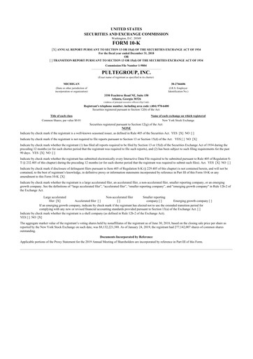 Thumbnail PulteGroup 10-K Annual Report 2018