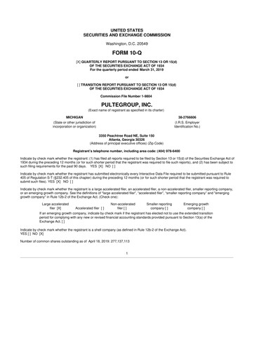 Vorschaubild PulteGroup 10-Q Quartalsbericht 2019 