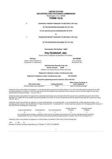 Vorschaubild PulteGroup 10-Q Quartalsbericht 2019 