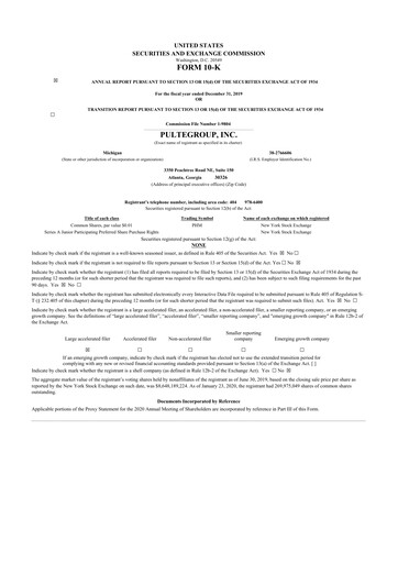 Thumbnail PulteGroup 10-K Annual Report 2019