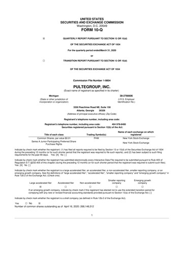 Vorschaubild PulteGroup 10-Q Quartalsbericht 2020 