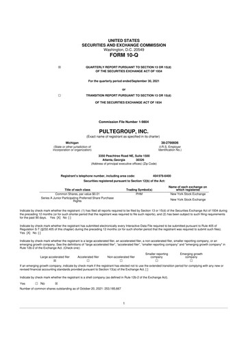 Vorschaubild PulteGroup 10-Q Quartalsbericht 2021 