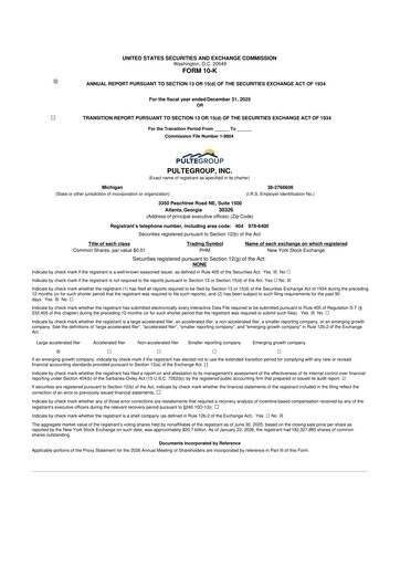 Miniature PulteGroup 10-K Rapport annuel 2025