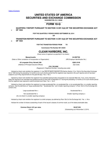 Thumbnail Clean Harbors
 10-Q Quarterly Report FY2014 