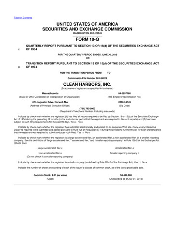 Thumbnail Clean Harbors
 10-Q Quarterly Report FY2015 