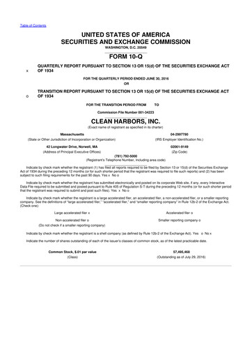 Thumbnail Clean Harbors
 10-Q Quarterly Report FY2016 