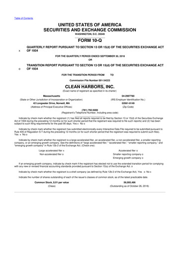 Thumbnail Clean Harbors
 10-Q Quarterly Report FY2018 