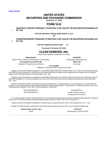 Thumbnail Clean Harbors
 10-Q Quarterly Report FY2019 