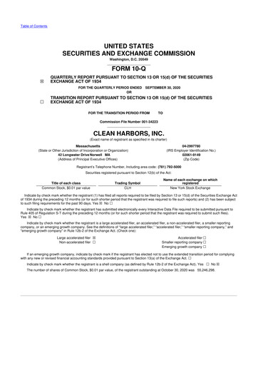 Thumbnail Clean Harbors
 10-Q Quarterly Report FY2020 