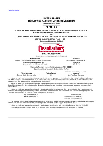 Thumbnail Clean Harbors
 10-Q Quarterly Report FY 