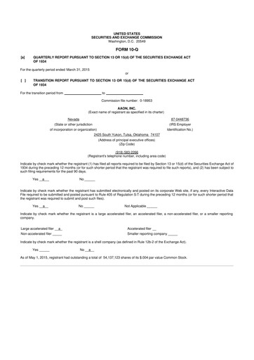 Thumbnail Aaon 10-Q Quarterly Report FY2015 