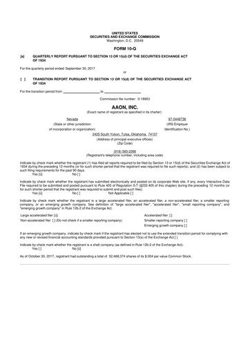 Thumbnail Aaon 10-Q Quarterly Report FY2017 