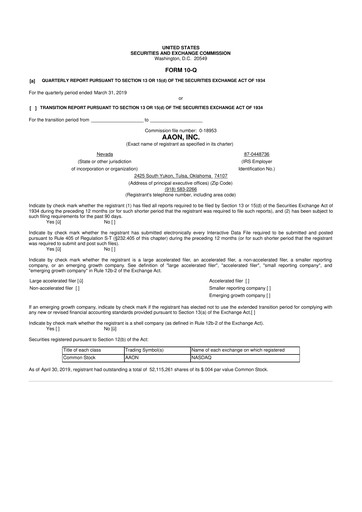 Thumbnail Aaon 10-Q Quarterly Report FY2019 