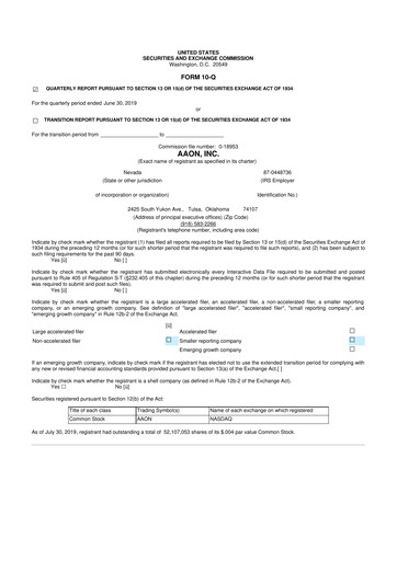 Thumbnail Aaon 10-Q Quarterly Report FY2019 