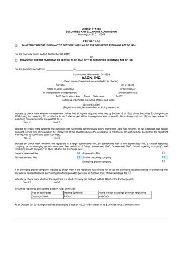 Thumbnail Aaon 10-Q Quarterly Report FY2019 
