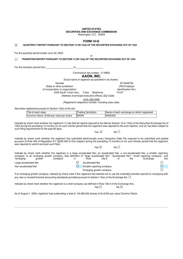 Thumbnail Aaon 10-Q Quarterly Report FY2023 