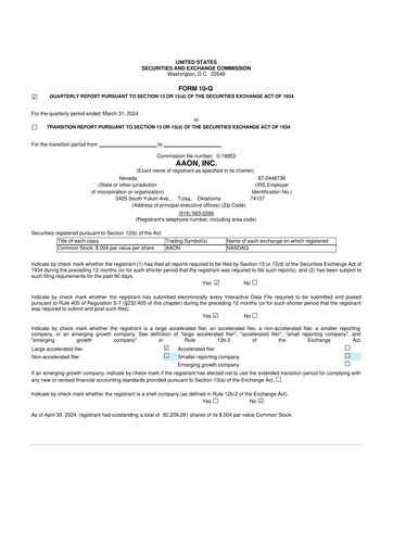 Thumbnail Aaon 10-Q Quarterly Report FY2024 