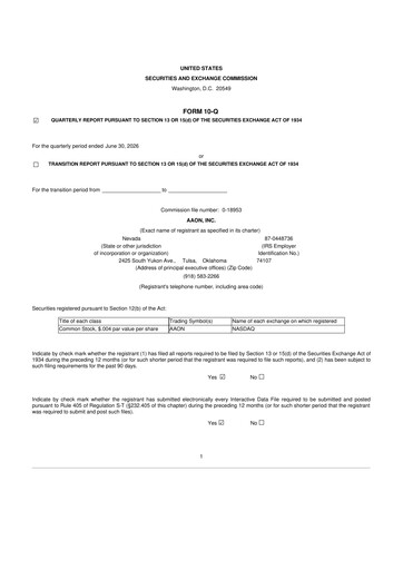 Thumbnail Aaon 10-Q Quarterly Report FY2026 
