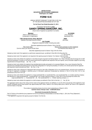 Thumbnail Sandy Spring Bank 10-K Annual Report 2014