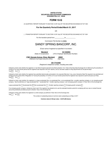 Thumbnail Sandy Spring Bank 10-Q Quarterly Report FY2017 