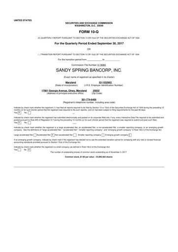 Thumbnail Sandy Spring Bank 10-Q Quarterly Report FY2017 