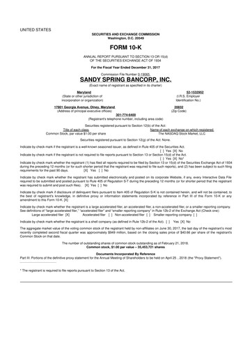 Thumbnail Sandy Spring Bank 10-K Annual Report 2017