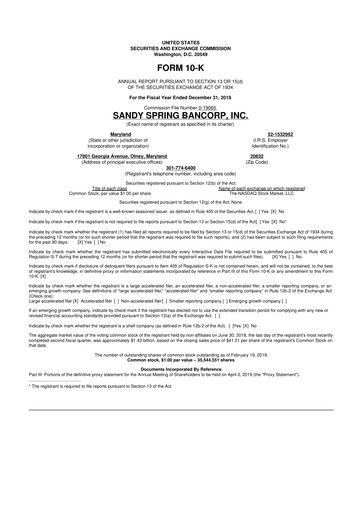 Thumbnail Sandy Spring Bank 10-K Annual Report 2018