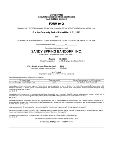 Thumbnail Sandy Spring Bank 10-Q Quarterly Report FY2023 