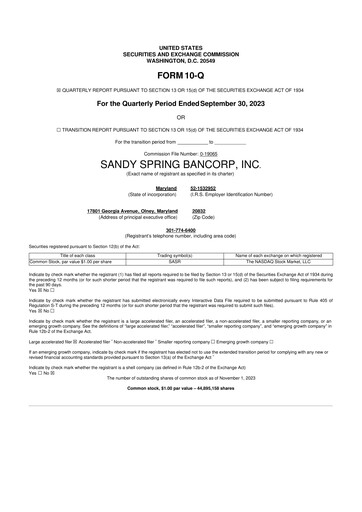 Thumbnail Sandy Spring Bank 10-Q Quarterly Report FY2023 